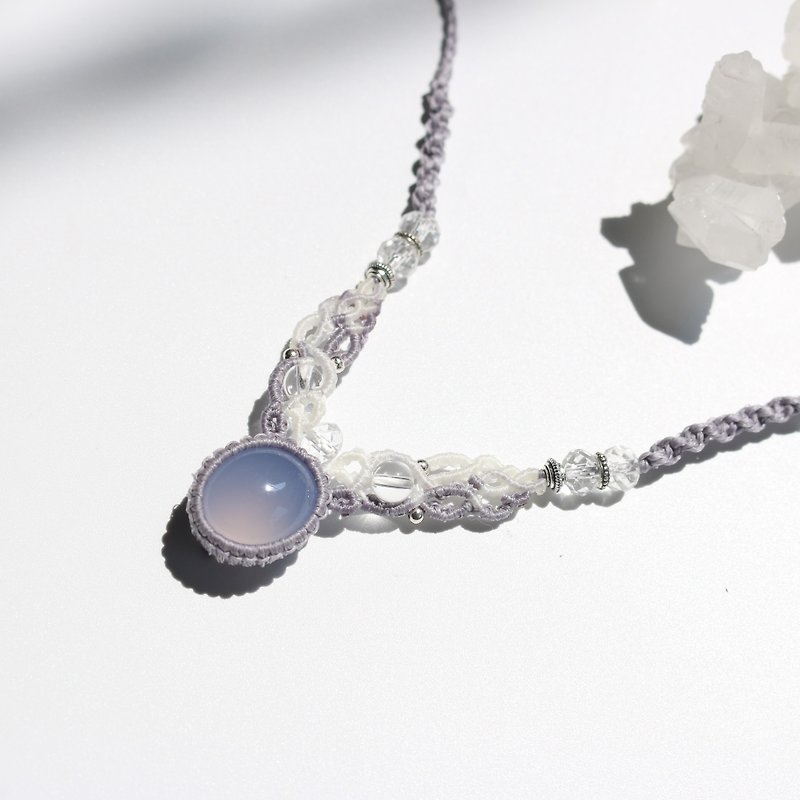 Blue chalcedony natural Wax thread braided necklace - สร้อยคอ - คริสตัล สีน้ำเงิน