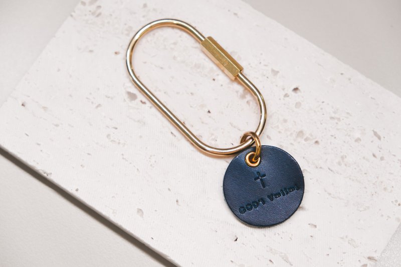 【New Product】Children of Heavenly Father Bronze Leather Handmade Keychain Pendant Blue - ที่ห้อยกุญแจ - ทองแดงทองเหลือง สีน้ำเงิน