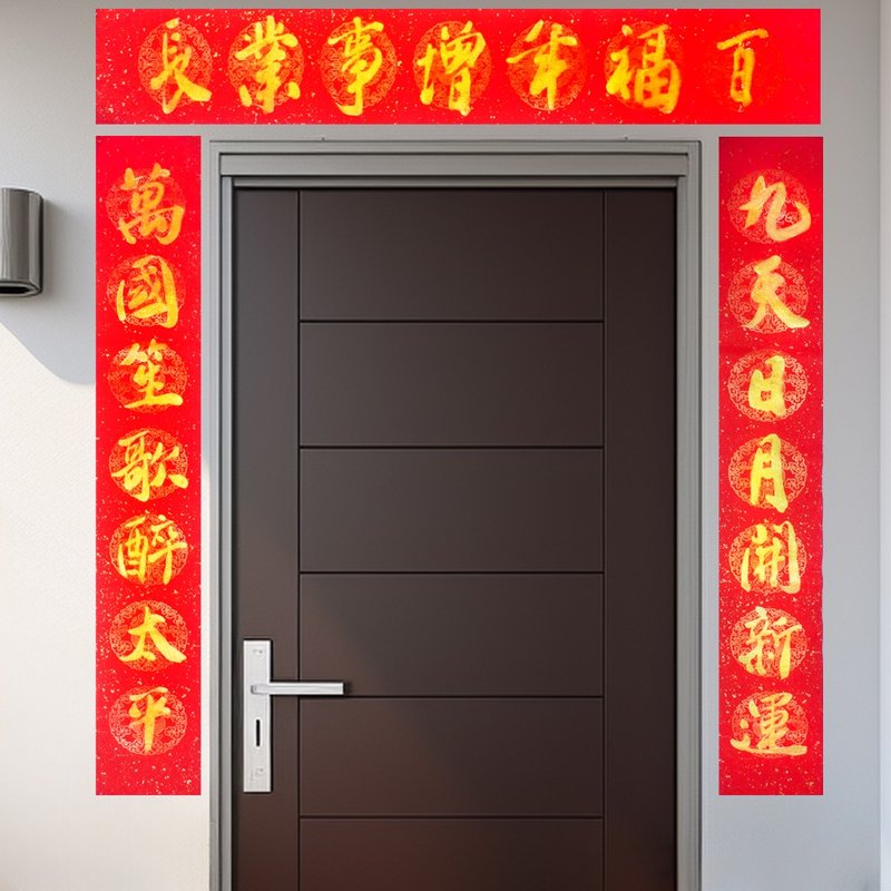 2025龍年門聯|金墨新春門聯|手寫春聯|七字春聯 - 紅包袋/春聯 - 紙 