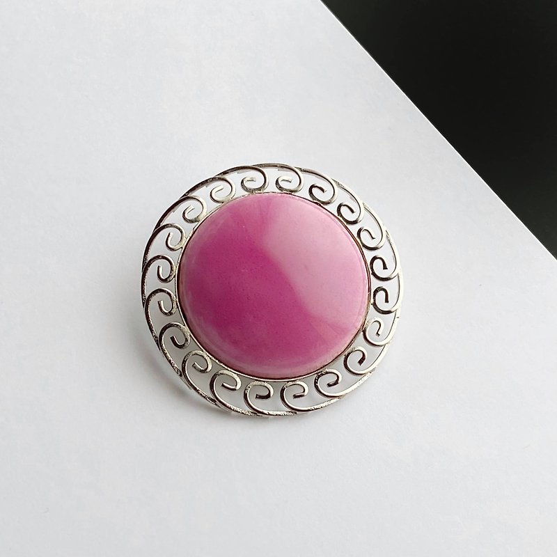 Watermark Arabesque [Pink Pink] Cloisonne Brooch, Pure Silver Cloisonne Cloisonne - Brooches - Other Materials Pink