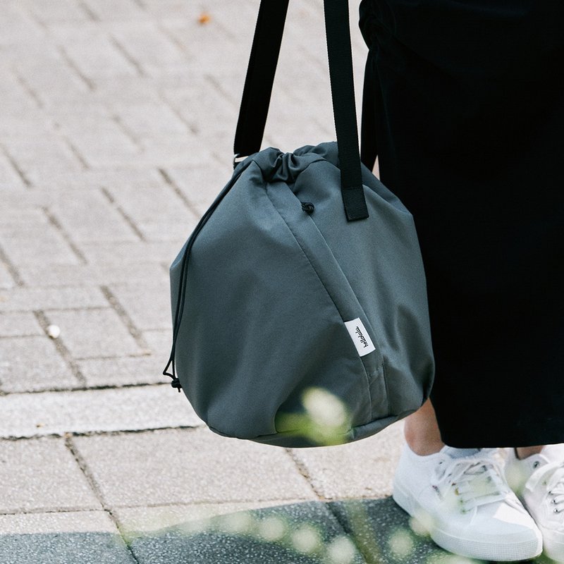 COWAN 2 Sided Bucket Bag (M Size), Crossbody Drawstring Shoulder Bag (Iron Gray) - Messenger Bags & Sling Bags - Nylon Gray