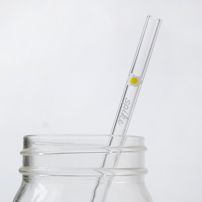 ガラス刻印・レタリング付20cm（口径0.8cm）の平卵ガラスストロー（小ブラシ付） - ドリンクホルダー - ガラス イエロー