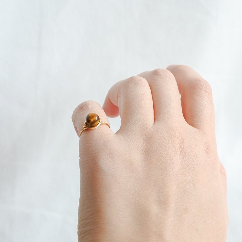 Tigers Eye – Petite – Gold ring – Natural Stone Ring - 戒指 - 其他金屬 咖啡色