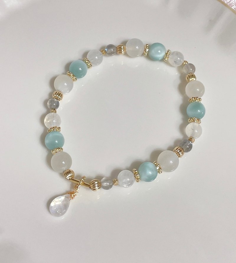 Green moonstone/moonstone/labradorite/ Stone//faceted moonstone/14K color-preserving elastic bracelet - Bracelets - Other Metals White