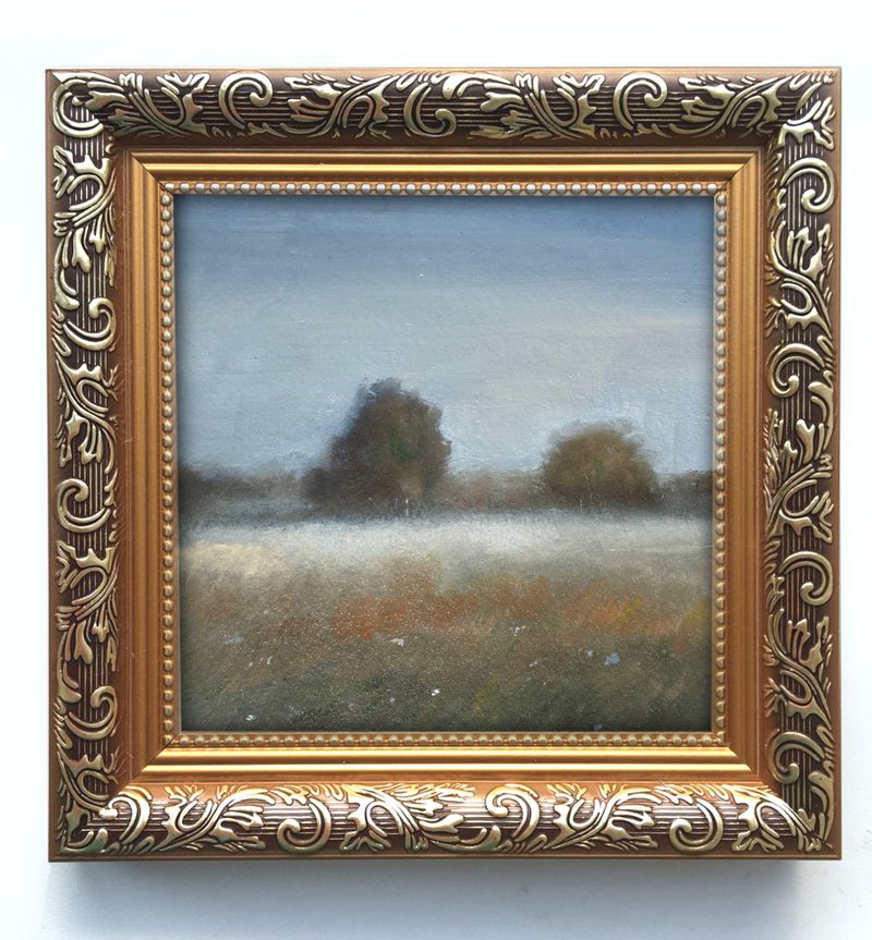 Framed Landscape Original painting antique Moody small art field Wall Art - 壁貼/牆壁裝飾 - 其他材質 銀色