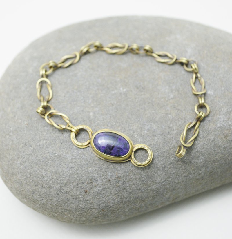 平結系列 - 舒俱萊石(杉石)‧硫化處理黃銅手工平結手鍊 - 手鍊/手環 - 銅/黃銅 紫色