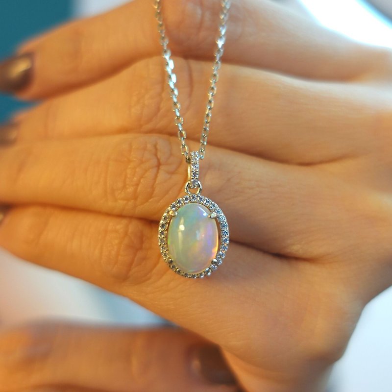 2.0 Carat Opal Necklace Opal Color Changing Vivid Sterling Silver Necklace Temperament Valentine's Day Gift - สร้อยคอ - เงินแท้ สีใส