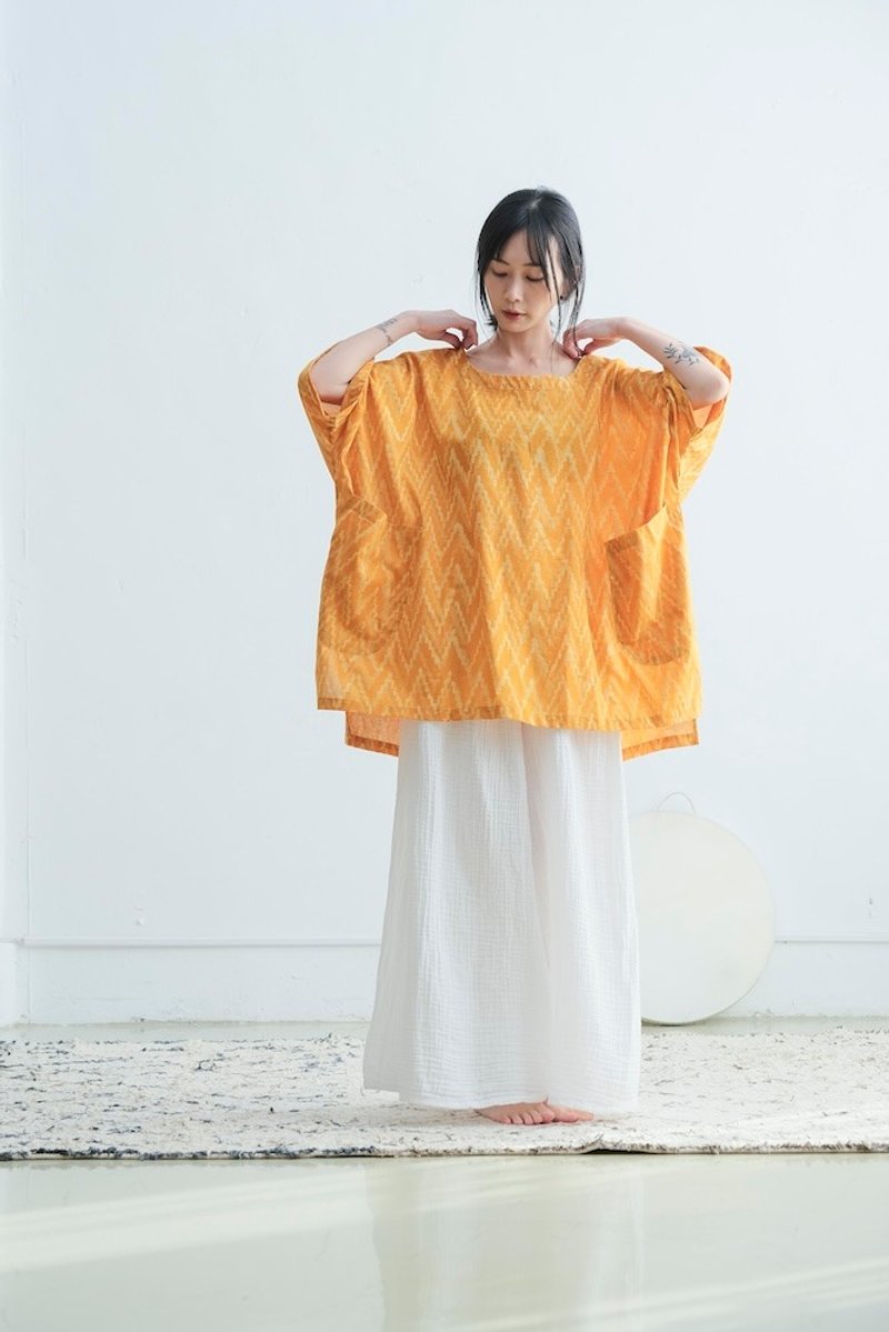 OMAKE 寬版大口袋上衣 / Dabu 蛋黃 - 女上衣/長袖上衣 - 棉．麻 黃色