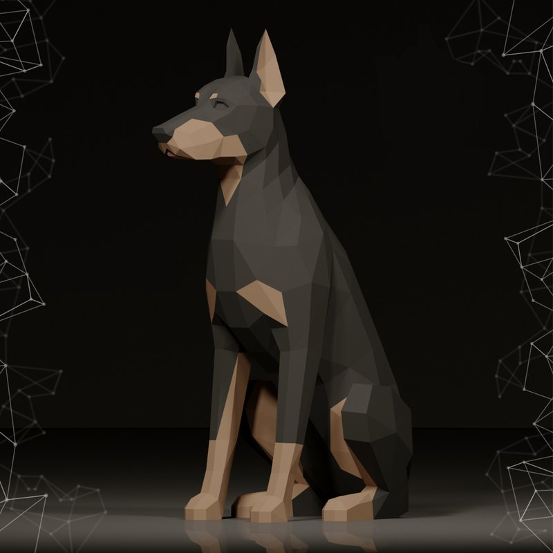 Seated Doberman Papercraft, Dog, Pdf, Gurko, Pepakura, Template, 3D Origami - 手工藝教學/工具書 - 其他材質 