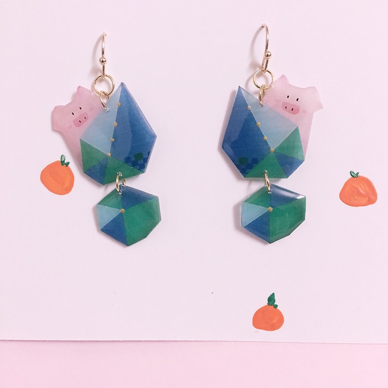 Like diamond pigs new year jewelry earrings pair* - Earrings & Clip-ons - Resin Green