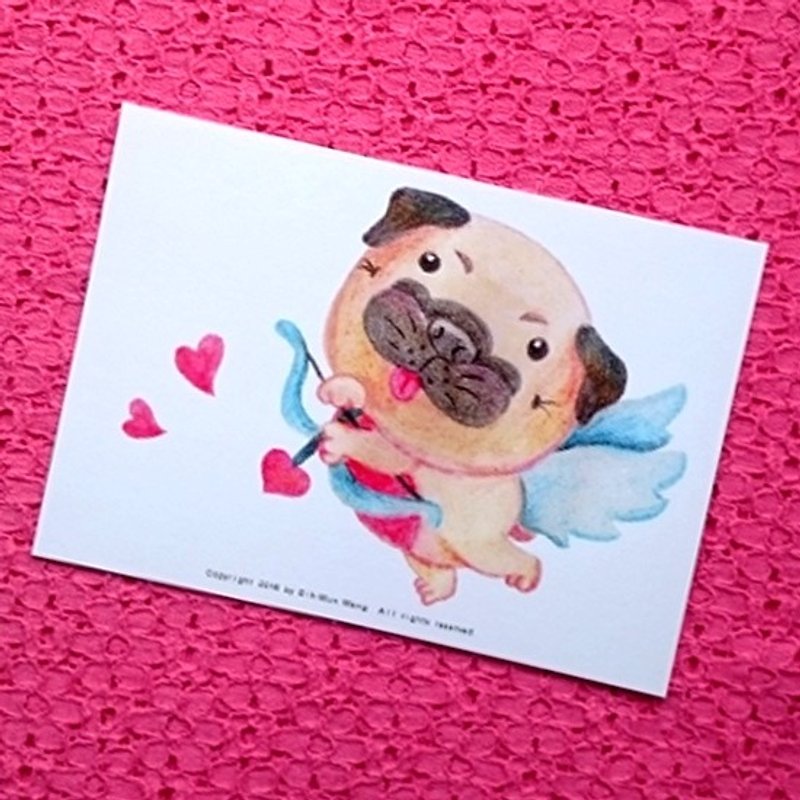 Pug postcard - Love is coming - การ์ด/โปสการ์ด - กระดาษ ขาว