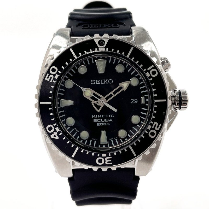 【日本直送 中古美品】セイコー SEIKO 腕時計 5M62-0BLO キネティック スキューバ 200m ステンレススチール/ラバー - 女錶 - 不鏽鋼 黑色