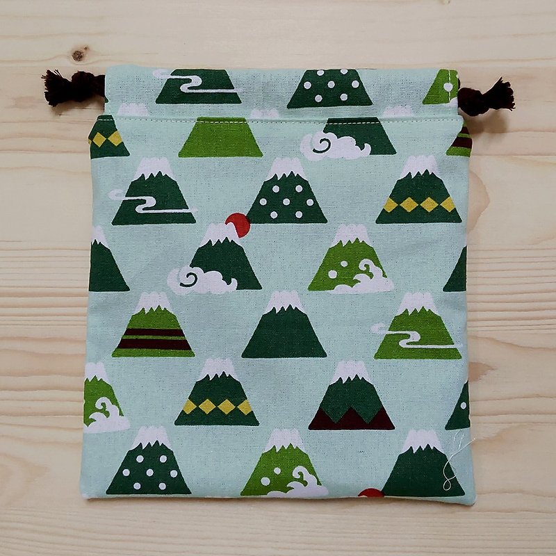 富士山束口袋(大)/訂 - 化妝包/收納袋 - 棉．麻 綠色