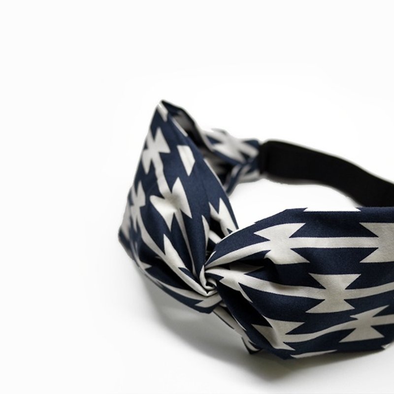 Simple blue and white lines adjustable cross - width loose band - Hair Accessories - Cotton & Hemp Blue