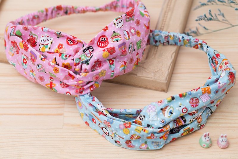 Hand play elastic cross hair band Japanese children play Lucky cat two spot in stock - Hair Accessories - Cotton & Hemp Red