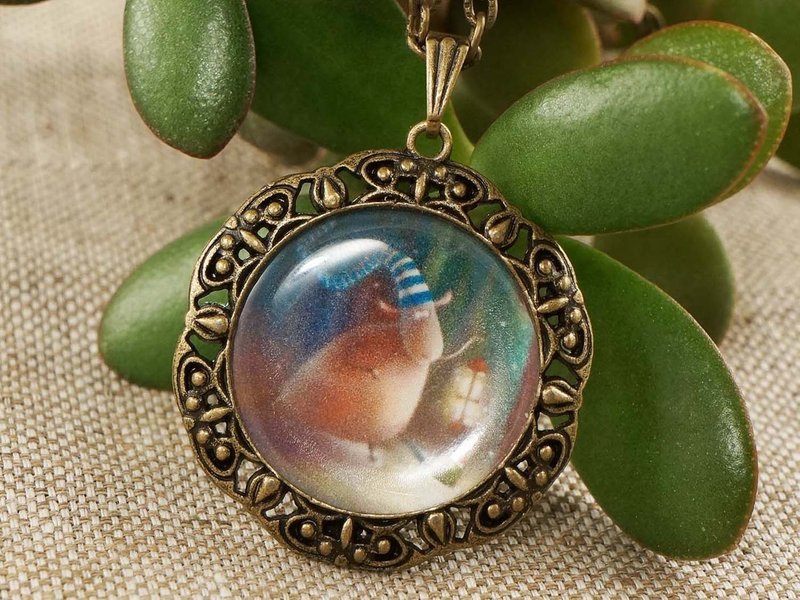 Cute Sheep Aries Teal Round Handmade Pendant Necklace Jewelry Gift for Aries - 項鍊 - 其他材質 藍色