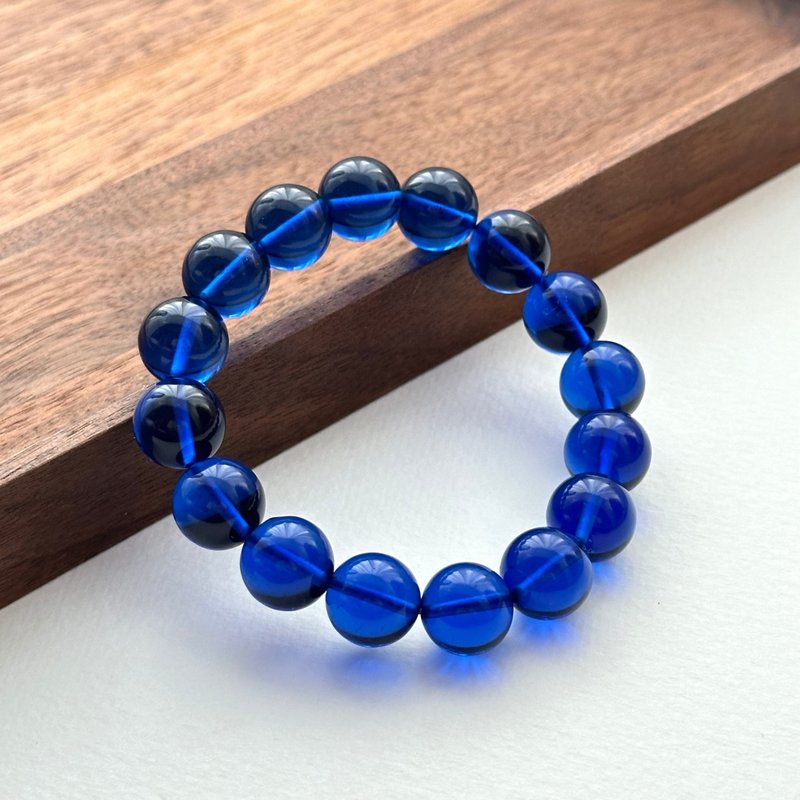 [Midnight Blue Moon Glazed] Midnight Blue Moon Glazed Stone Pure Bead Bracelet - สร้อยข้อมือ - กระจกลาย สีน้ำเงิน