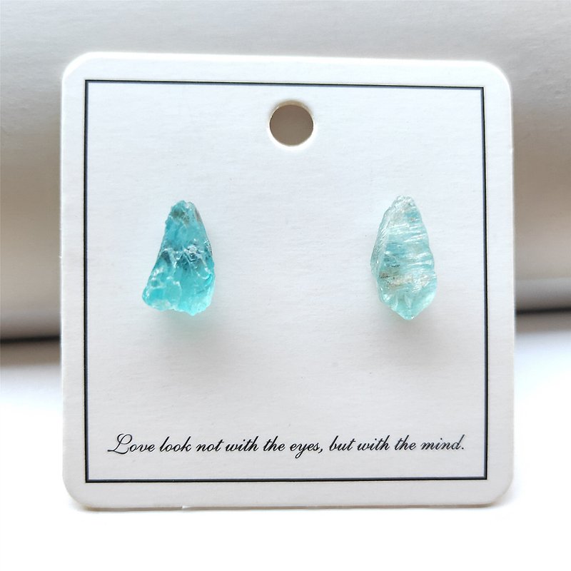 Apatite Ear Studs Natural Rough Stones Earrings Graduated Blue-green Jewlry - Earrings & Clip-ons - Other Materials 