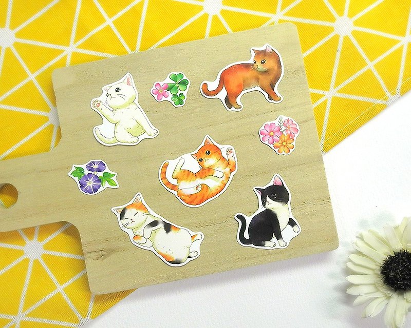 Flower and cat series waterproof sticker set - สติกเกอร์ - วัสดุกันนำ้ หลากหลายสี