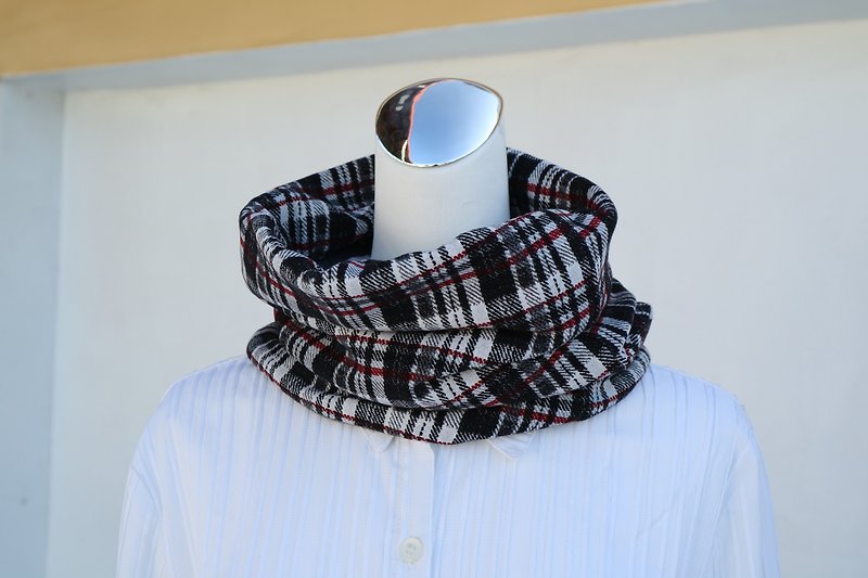 Plaid warm scarf short scarf neck cover double-sided two-color men and women are applicable*SK* - Knit Scarves & Wraps - Cotton & Hemp Black