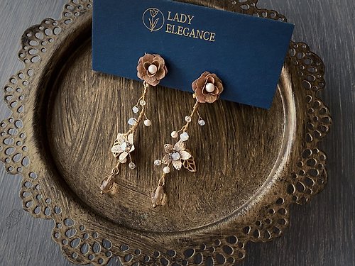 Lady Elegance 古典玫瑰園系列 Swarovski珍珠水晶耳環