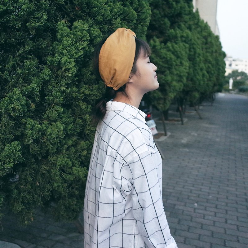 玉子 巾帽式 鬆緊極寬版/手工髮帶 - 髮帶/髮箍 - 棉．麻 黃色