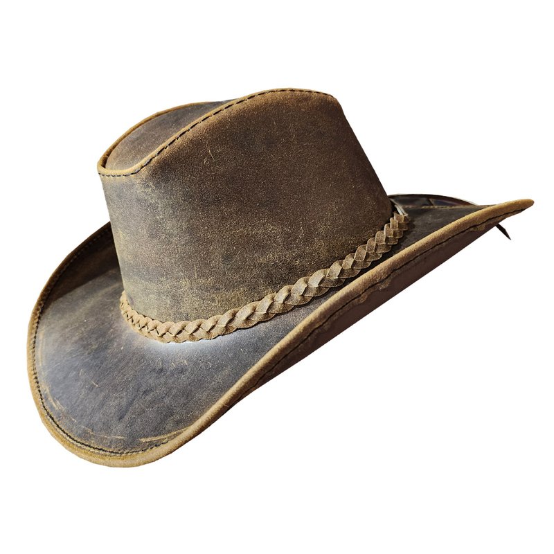 Texas Western Icon Cowboy Rusty Brown Leather Hat - Hats & Caps - Genuine Leather Brown