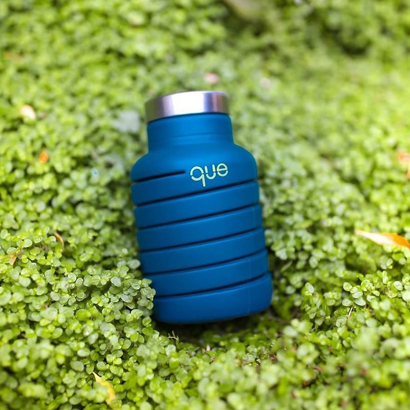 que 環保伸縮水瓶 藏青色 600ml 食品級矽膠隨行杯 - 水壺/水瓶 - 矽膠 藍色