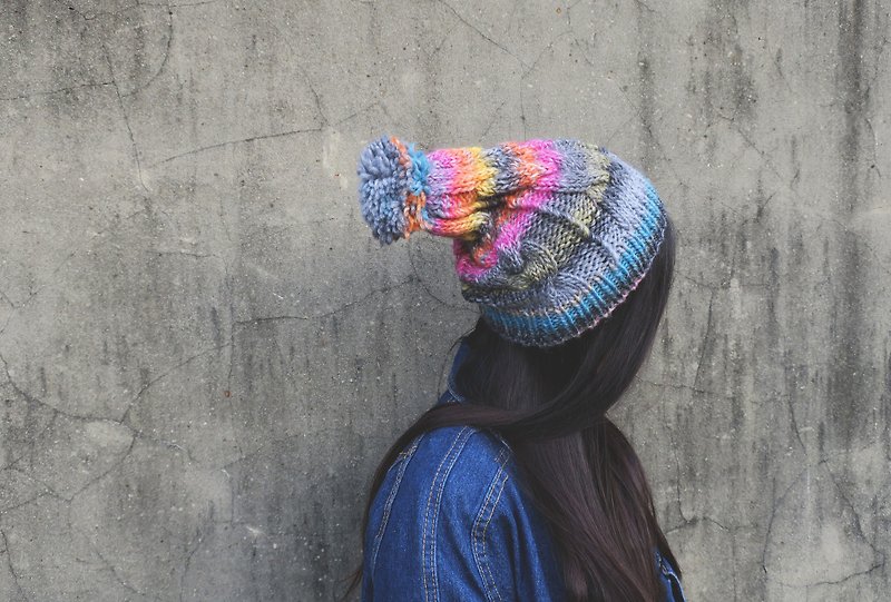 Mama 100% hand made cap - twist wool knit cap - Nordic hop color gradient / Christmas / gift - หมวก - ขนแกะ หลากหลายสี