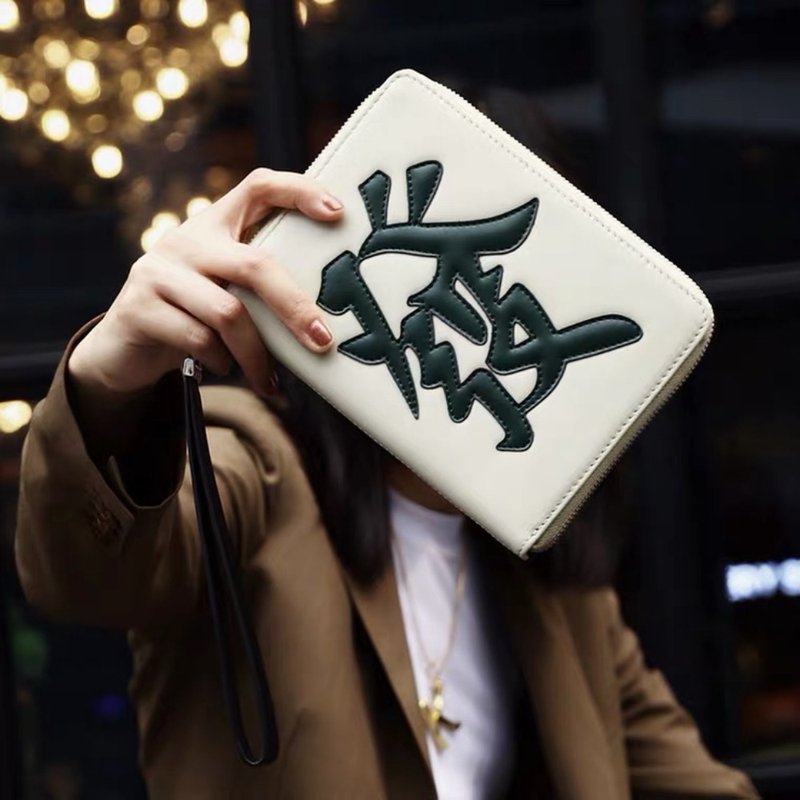 LAOGUI老鬼原創中國風小衆腔調設計師麻將發財包護照包手拿包錢包 - 手拿包 - 真皮 綠色