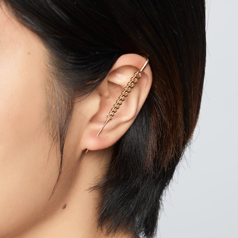擁抱鏈結耳針 925銀厚鍍18K金 Cascade Earpin - 耳環/耳夾 - 純銀 金色