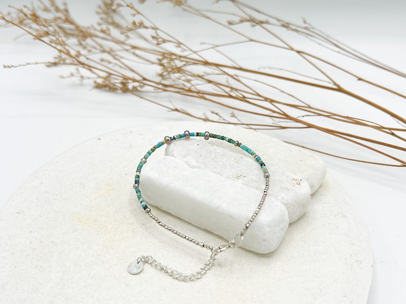 Blue and brown Turquoise and silver beads bracelet (B0028) - สร้อยข้อมือ - เงิน สีน้ำเงิน