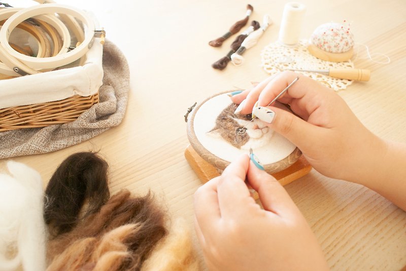 【学生限定】羊毛フェルト手作り - リアルなペットの猫刺繍フレーム画材パック - 編み物/刺繍/羊毛フェルト/裁縫 - ウール 多色