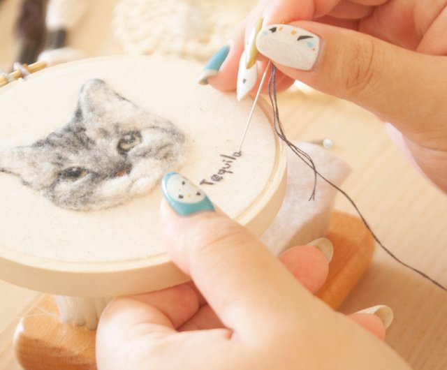 学生限定】羊毛フェルト手作り - リアルなペットの猫刺繍フレーム画材