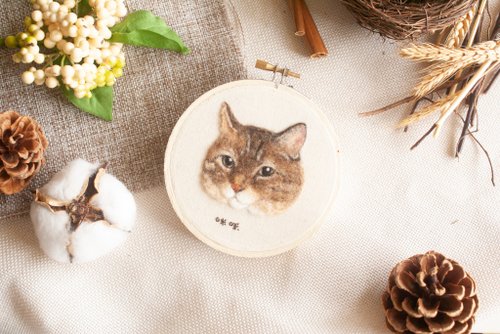 学生限定】羊毛フェルト手作り - リアルなペットの猫刺繍フレーム画材