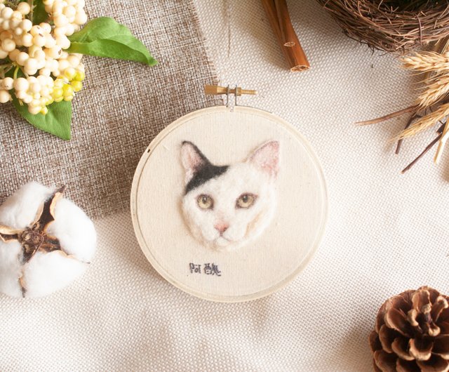 学生限定】羊毛フェルト手作り - リアルなペットの猫刺繍フレーム画材