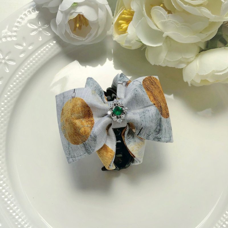 美國棉布蝴蝶結小抓夾-低彩度聖誕樹彩球 - 髮夾/髮圈 - 棉．麻 灰色