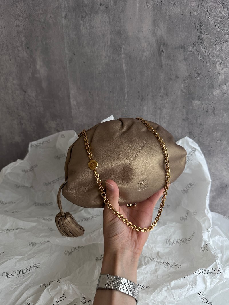 中古包 LOEWE 羅意威 鏈條流蘇小元寶 - 手提包/手提袋 - 真皮 金色