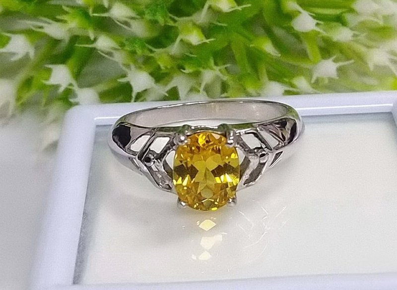 7x5 mm. Natural yellow sapphier ring silver sterling size 7.0 free resize - General Rings - Sterling Silver Yellow