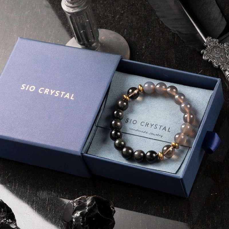 Energy Bracelet [Extraordinary-Snowy Night] Obsidian Tea Crystal Gray Agate Bracelet - สร้อยข้อมือ - คริสตัล หลากหลายสี