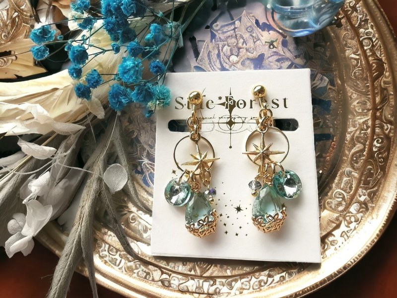 AQ the blessing of the stars on the hill where flower lover bloom - Earrings & Clip-ons - Glass Blue