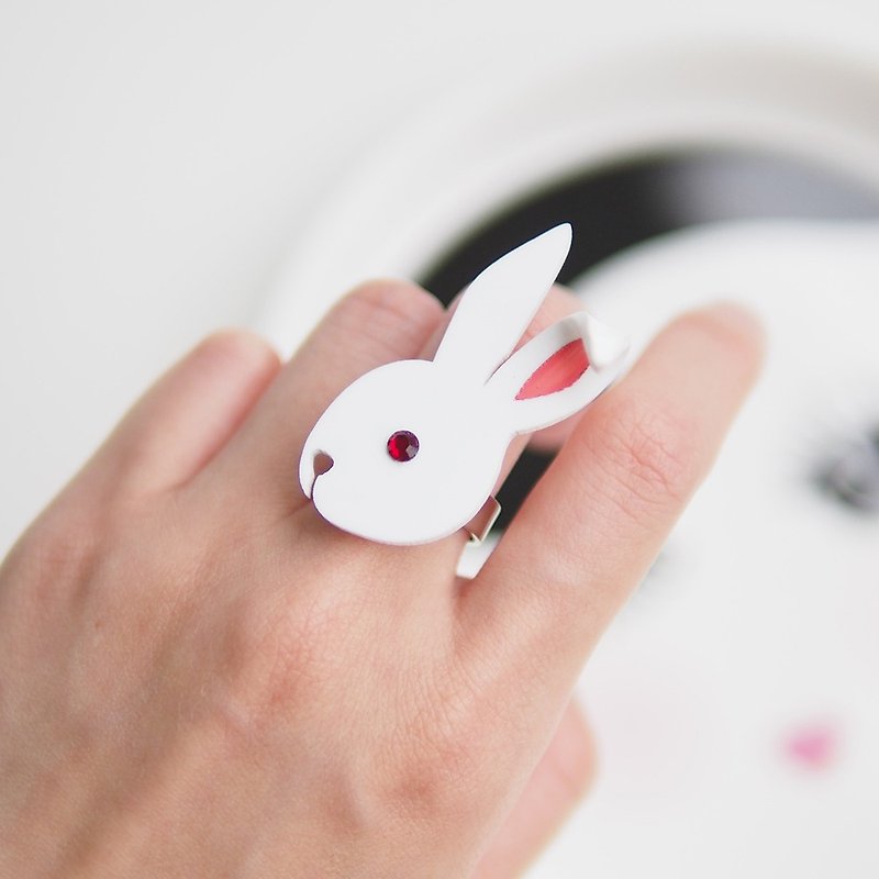 兔兔戒指 - 戒指 - 壓克力 白色