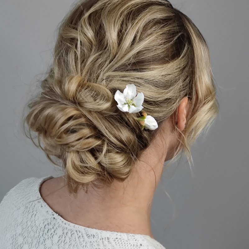 Clay Hair Accessories White - White hair pin with flowers apple trees, Floral bridal hair piece, wedding hair