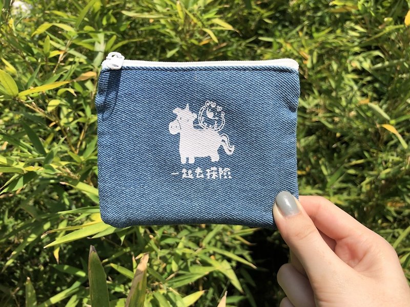 Go on an adventure together-denim canvas coin purse - Wallets - Other Materials Blue