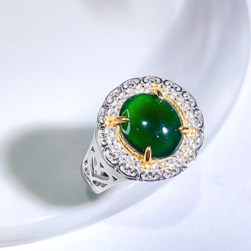 瓔珞珠寶盒 E.L.Jewelry Box 冰種老坑綠翡翠蛋面戒指 925純銀 | 天然A貨翡翠 | 送禮