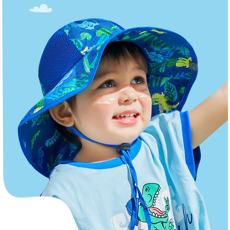 Korea Lemonkid Mesh Holiday Sun Hat_Starry Blue Dinosaur - Baby Hats & Headbands - Polyester Blue