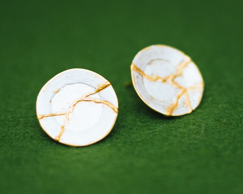 Japanese Kintsugi earrings - plates - Silver gold - Hypo-allergenic - ต่างหู - เงิน สีเงิน