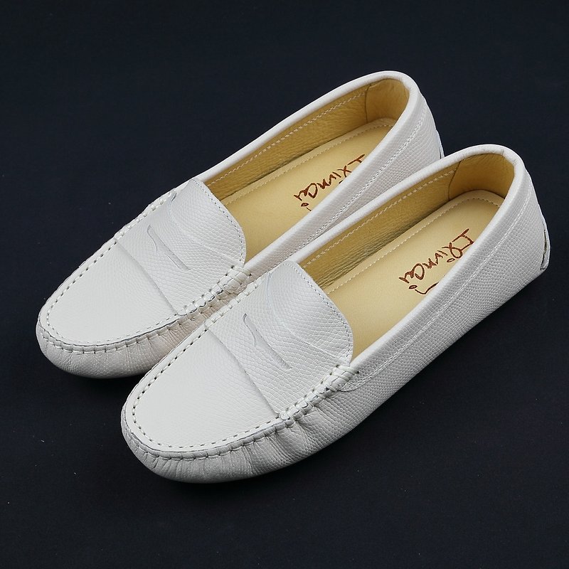Q-Brick brick bean shoes - maca white - รองเท้าลำลองผู้หญิง - หนังแท้ ขาว