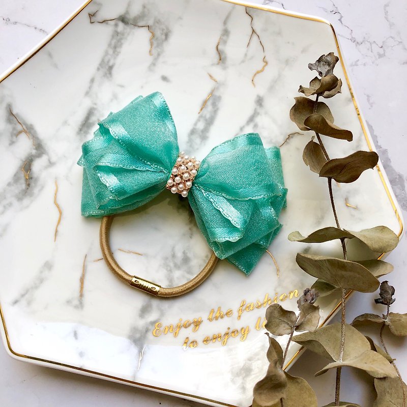 Lace Chiffon Satin Bow/Lake Green - Hair Accessories - Other Materials Green