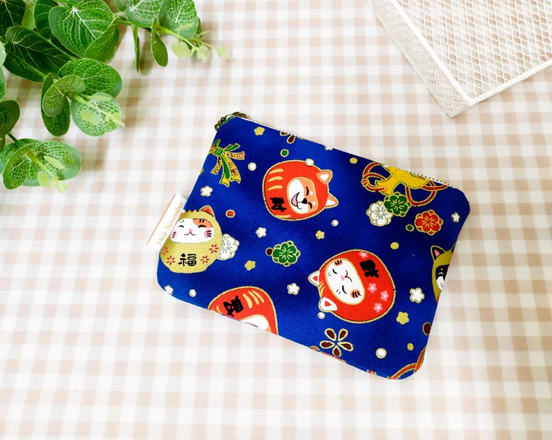 Light-picking series universal bag/coin purse/cosmetic bag/storage bag/out-of-print product/cat blessing model - Coin Purses - Cotton & Hemp Blue